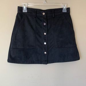 Faux Suede Black Button Up Mini Skirt Forever 21